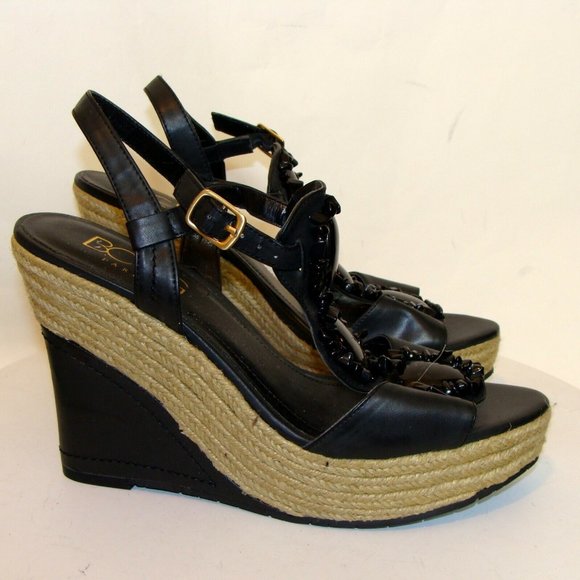 BCBG Paris Shoes Bcbg Paris Black Wedge Platform Sandals Stones 95